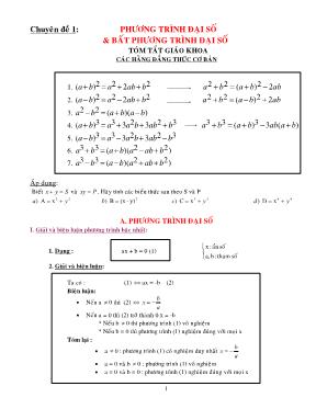 Chuyên đề 1 Phương trình đại số & bất phương trình đại số